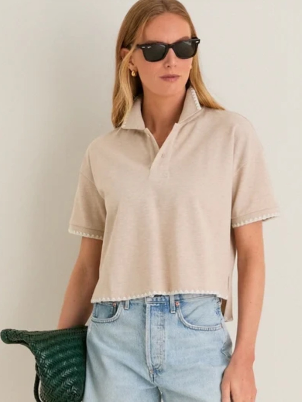 Tuckernuck Sandstone Pique Holmes Boyfriend Polo Whipstitch Trim Size S
